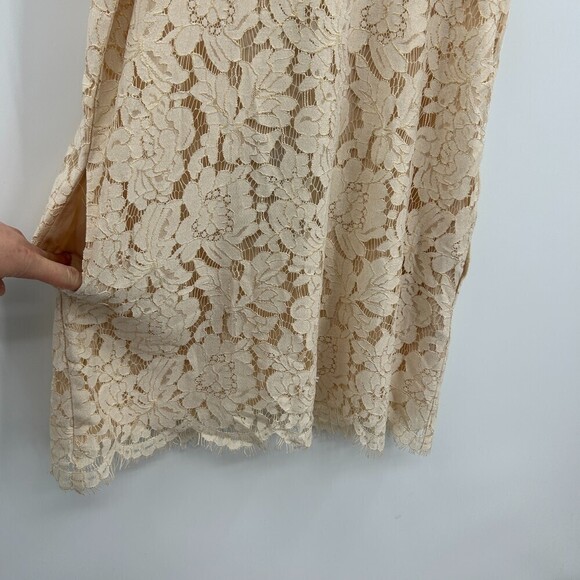 NWT CHASER Ivory Gold Metallic Strappy Lace V-Neck Shift Mini Dress Size Medium - Picture 4 of 10